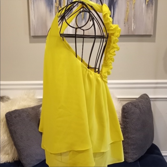 Naked Zebra Yellow Ruffle Racerback top size Small - Picture 5 of 6